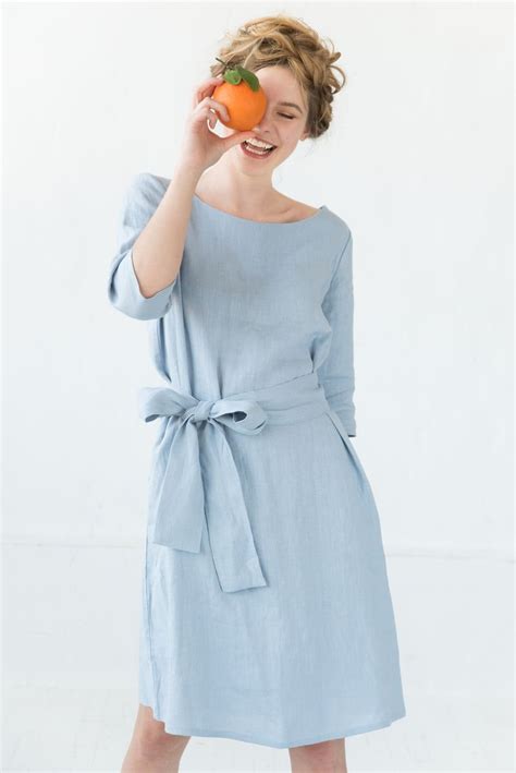 Linen Dress For Women Light Blue Dress Minimalist Dress Linen