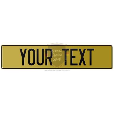 Gold Euro Style License Plate Embossed With Custom Number Or Text