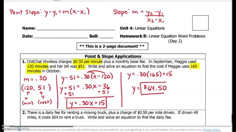 Hw 8 Point Slope Word Problems Youtube