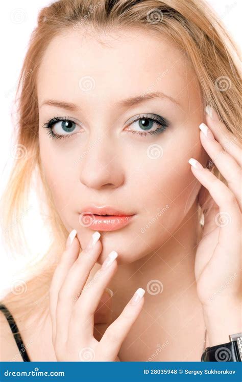 Closeup Portrait Of A Playful Beautiful Blonde Stock Photo Image Of Face Eyes