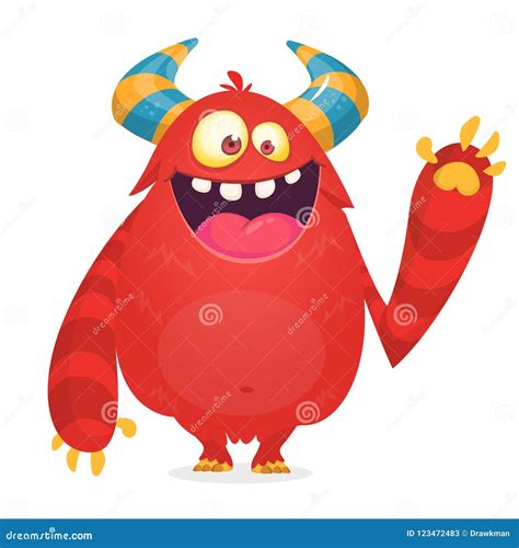 Cartoon Red Monster Waving Monster Troll Illustration With Surprised