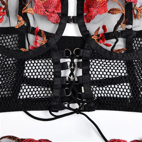 Wholesale Mesh Lingerie Set Female Transparent Women Sexy Flower Embroidered Floral Sexy