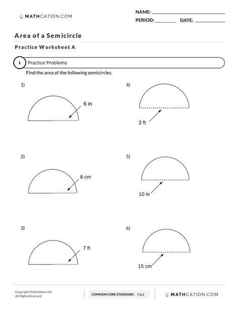 find area   semicircle formula examples worksheets