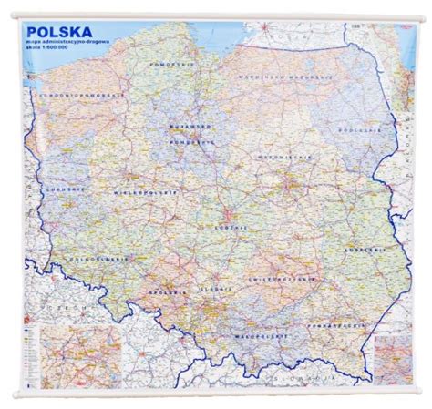 POLSKA MAPA ŚCIENNA DROGOWO ADMINISTRACYJNA