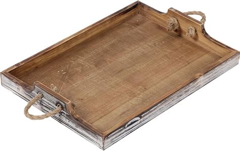 SOFE Rustic Wood Trays for Coffee Table with Hemp Rope Handles, Solid ...
