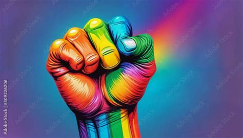 Rainbow Colored Hand With A Fist Raised Up Gay Pride LGBT Concept Realistic Style Vector