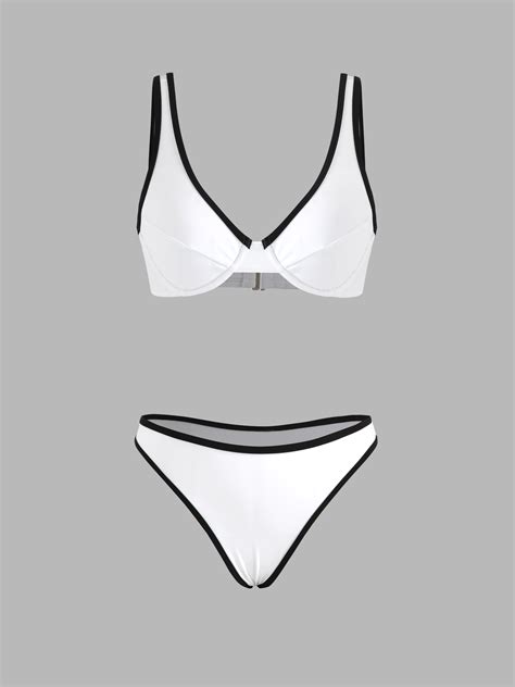 Contrasting Binding Underwire Bikini Swimsuit Cider