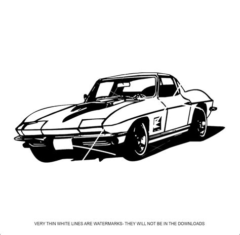 Classic Corvette Car Vehicle Vintage Auto Hot Rod Muscle 1963 Automobile Cut Print Design Image