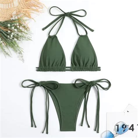 New Women Sexy Bikini Side Ties Halter Swimming Suit Removable Pad Swimwear Swimwear And
