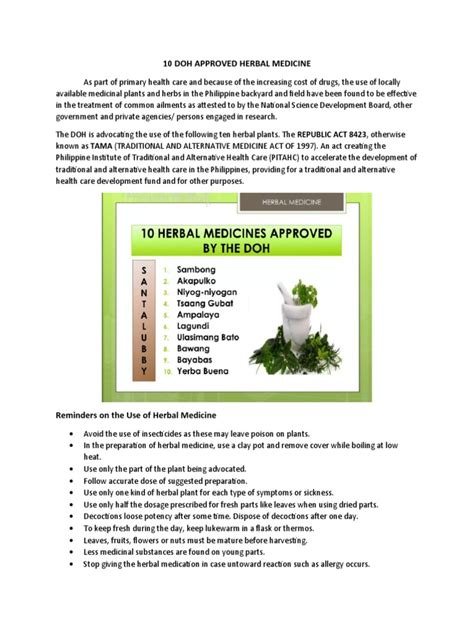 10 Doh Approved Herbal Medicine Pdf Clinical Medicine Plants