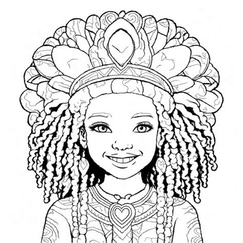 illustrated young girl  feathered headdress coloring pages