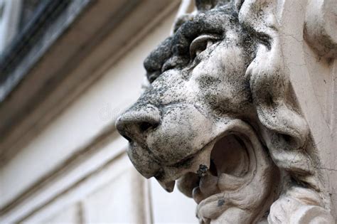 Sculpture Of Lion Head On A Marble Wall Close Up Stock Image Image