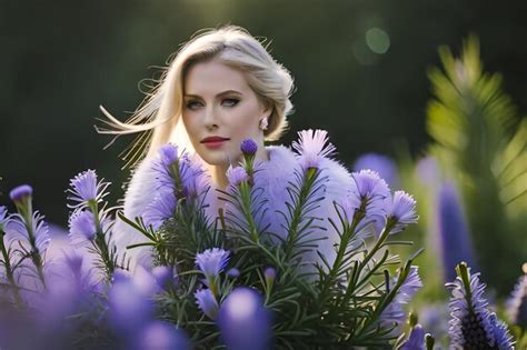 Premium AI Image A Woman In A Field Of Flowers With A Blonde Woman In The Background