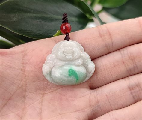 Authentic Laughing Buddha Jadeite Jade Pendant Necklace Natural Burmese