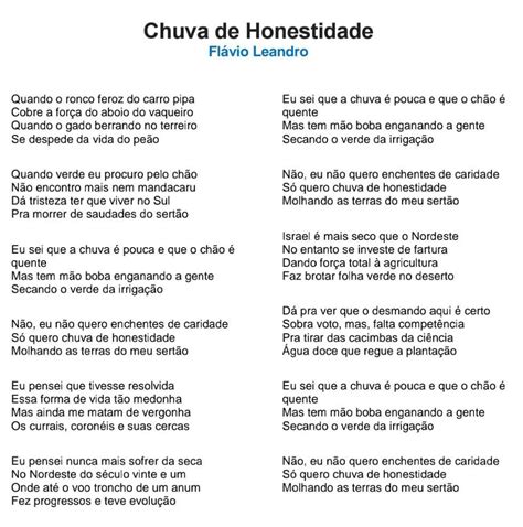 Chuva De Honestidade Letra