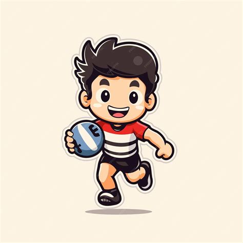 petit garcon mignon jouant au rugby illustration vectorielle dun