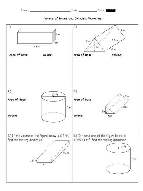 Volume Of Prisms And Cylinders Worksheet Pdf Volume Space