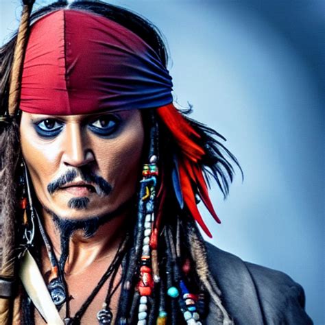 Krea Ai Johnny Depp As Jack Sparrow With A Parrot On The S