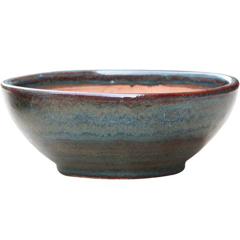 Shop Allen Roth 13 In X 57 In Bluegray Ceramic Low Bowl Planter At