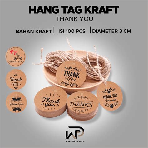 Jual Hang Tag Label Thank You Isi Pcs Free Tali Rami Hang Tag