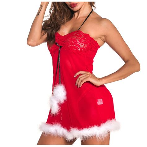 Odeerbi Women S Lingerie Dress Set 2024 Valentine S Day Christmas Solid Lace Mesh Underwear Bra