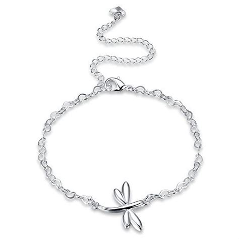 Silver Plated Dragonfly Anklet Bracelet Adjustable Dainty Jewellery