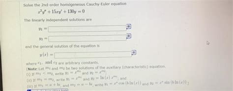 Solved Solve The 2nd Order Homogeneous Cauchy Euler Equation Chegg