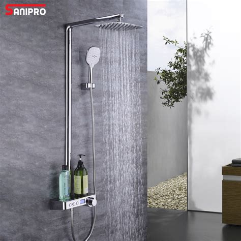 Sanipro Luxury Smart Digital Display Bathroom Hot And Cold Rain Head Shower Set With Function