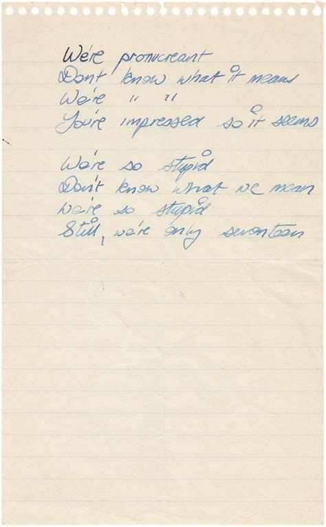 Sid Vicious Pronucreant Handwritten Song Lyrics The Sex Pistols The Stolper Wilson