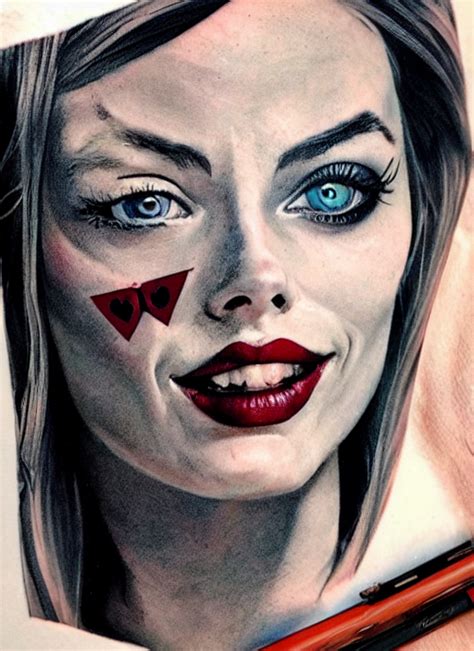 KREA AI Tattoo Design Of Margot Robbie As Harley Quinn Wit