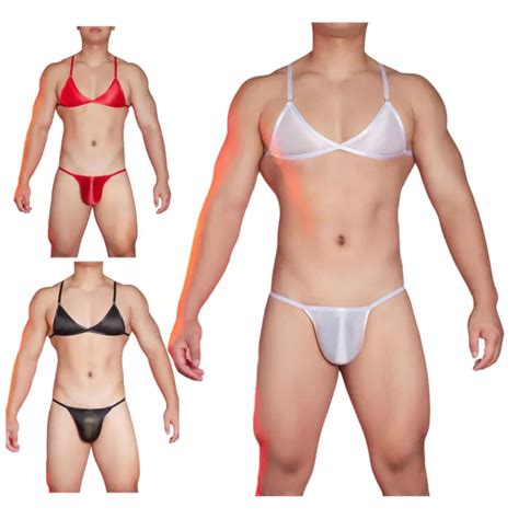 Herren Bikini Sissy Dessous Set Nylon Unterw Sche Dehnbar Bh Top Und Slip Sexy Eur