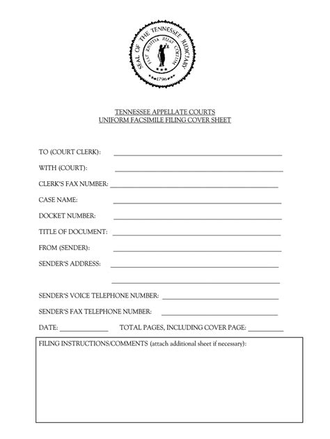 Tn Appellate Courts Uniform Facsimile Filing Cover Sheet Complete