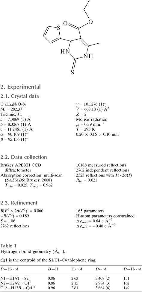 Table From Crystal Structure Of Ethyl Methyl Sulfanylidene