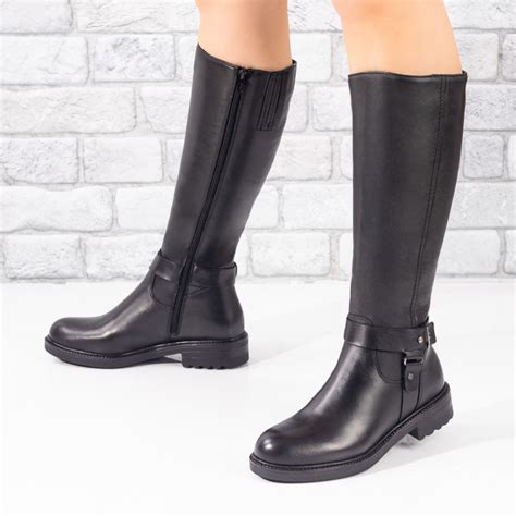 Cizme Lungi Dama Negre Cu Fermoar Din Piele Naturala Mod02156 Modlet