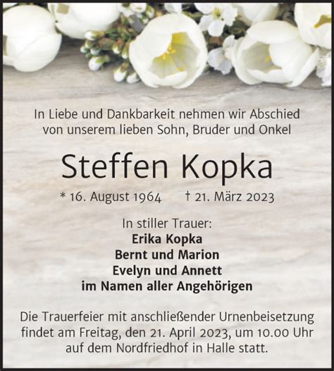 Traueranzeigen Von Steffen Kopka Abschied Nehmen De