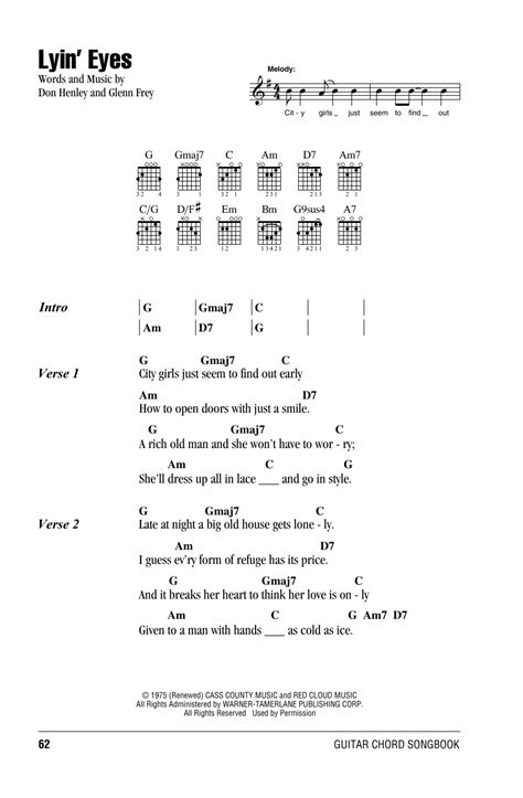 Lyin Eyes By Eagles Sheet Music For Guitar Chords Lyrics At Sheet Music Direct