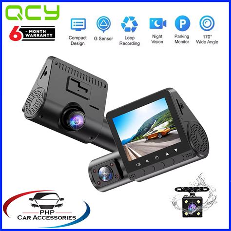 QCY 3 Channel Dash Cam Car DVR HD 1080P Inside Vehicle Three Way 3