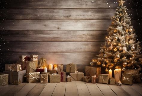 Premium AI Image Christmas Tree On A Wooden Floor With Presents