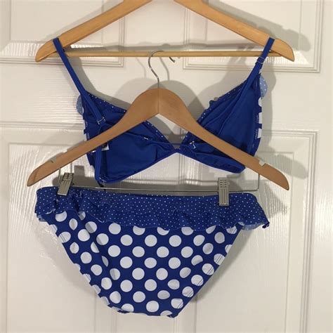 U S Polo Assn Swim Nwt Blue And White Polka Dot Ruffled Bikini