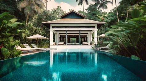 Premium Ai Image A Breathtaking Image Of A Lavish Pool Villa Nestled