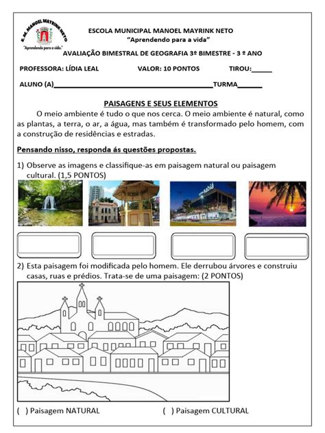 Avaliacao De Geografia 3 Ano - Avaliação 2 de Geografia 3 Bimestre 3 Ano | PDF