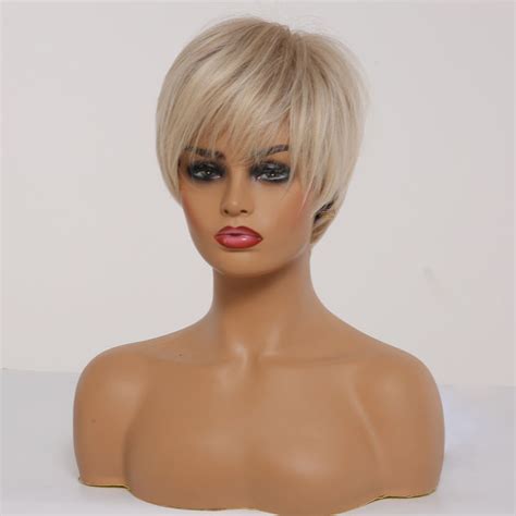 Louis Ferre Short Ombre Brown Light Blonde Synthetic Wigs With Side