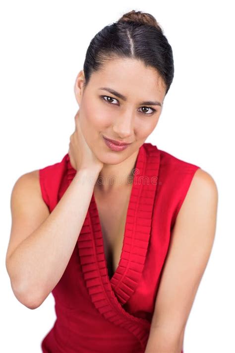 Tied Haired Brunette Suffering From Neck Ache Stock Image Image Of