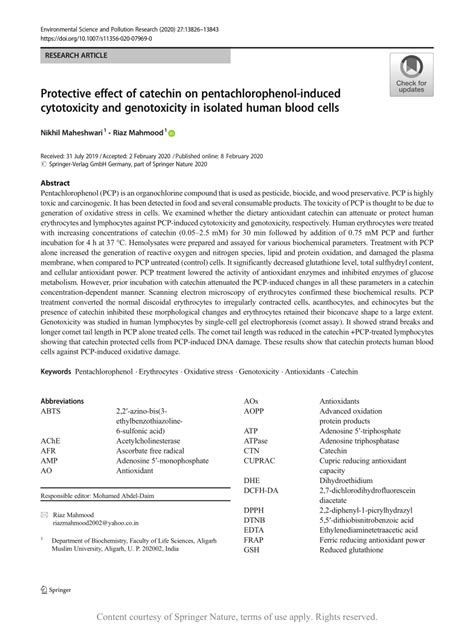 Protective Effect Of Catechin On Pentachlorophenol Induced Cytotoxicity