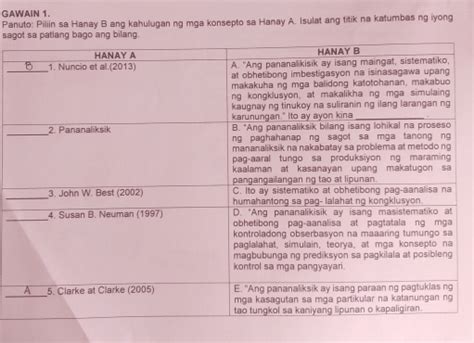 Solved Gawain Panuto Piliin Sa Hanay B Ang Kahulugan Ng Mga