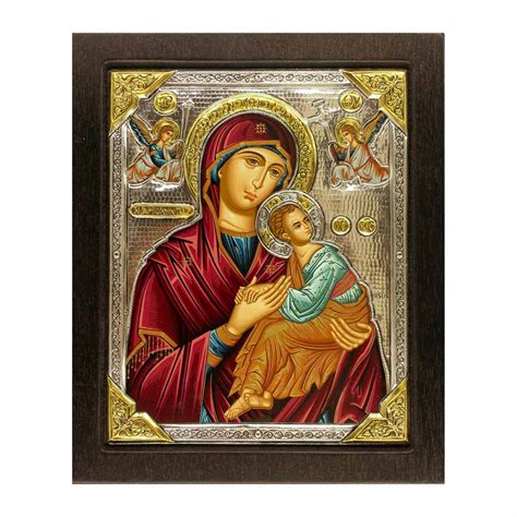 Wooden Icon With Silver Plaque And Wooden Frame Of Our Lady Of