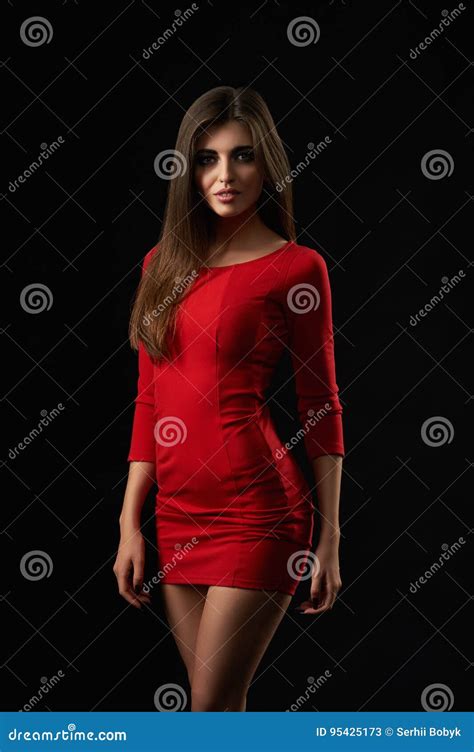 Gorgeous Brunette In A Red Dress Stock Image Image Of Dress Graceful