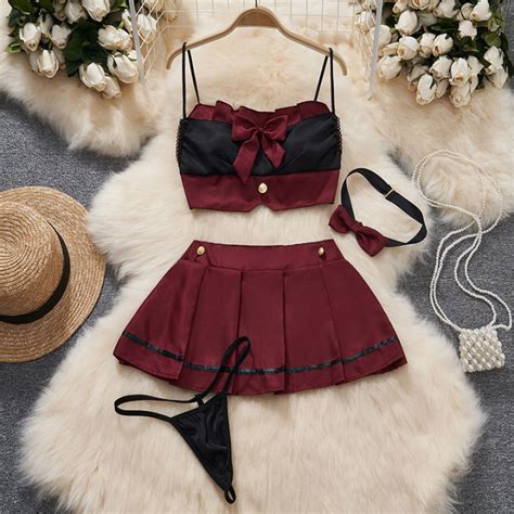 Skirt Bow Sleeveless Camisole Crop Top Sexy Lingerie Piece Set Short Hotsweet Cosplay Suits