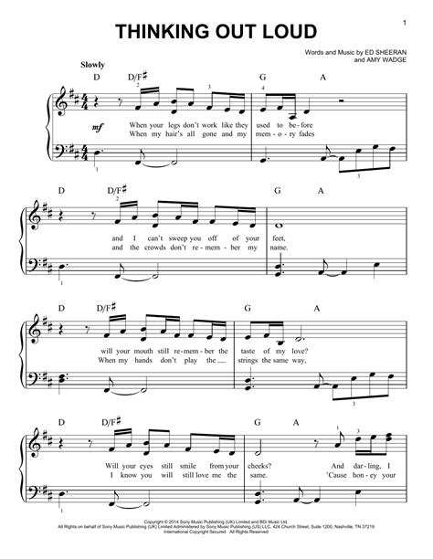 Thinking Out Loud By Ed Sheeran Sheet Music For Easy Piano At Sheet