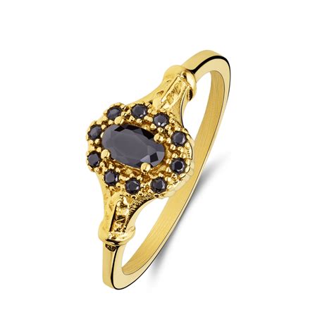 Stalen Goldplated Vintage Ring Zwart Bewerkt Lucardi BE